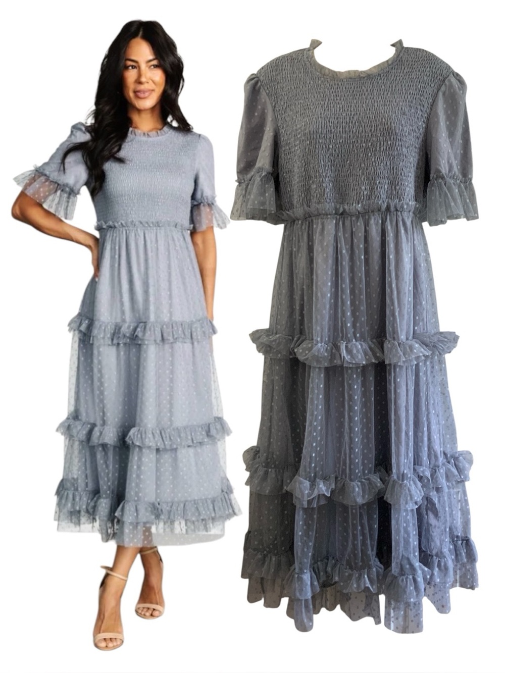 Deauville Swiss Dot Tiered Maxi Dress NWOT Size Large